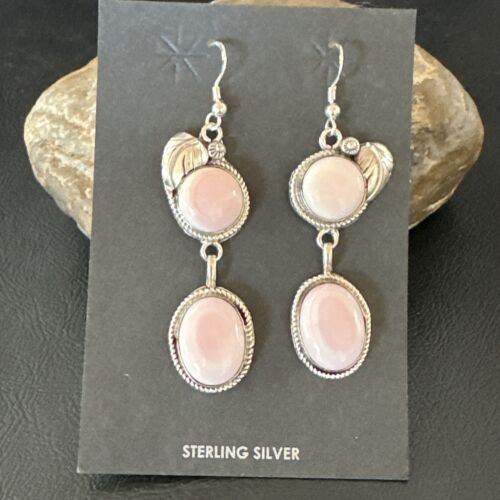 Navajo Pink Conch Shell Dangle Earrings | Sterling Silver | Authentic Native American Handmade | 17195