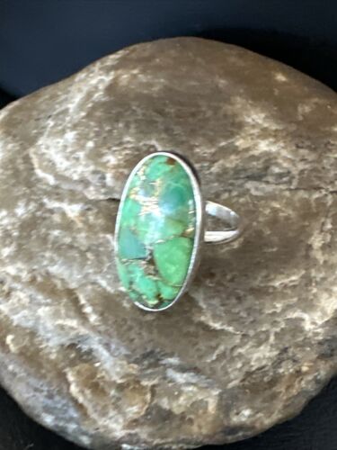 Navajo Green Mojave Turquoise Ring | Sterling Silver | Sz 7 | Authentic Native American Handmade | 15591