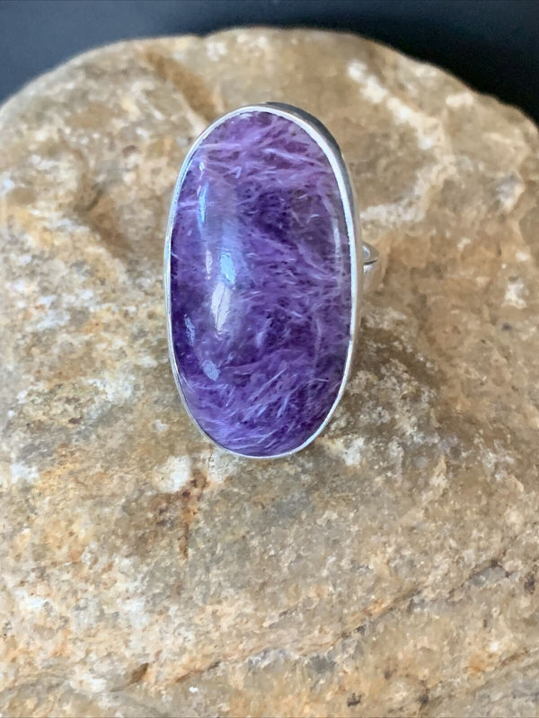 Navajo Purple Charoite Adjustable Ring | Sterling Silver | Sz 8 | Authentic Native American Handmade | 10520