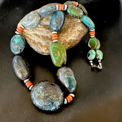 XXL Men's Chunky Spiderweb Turquoise Necklace | Navajo Sterling Silver | 21" | 16237