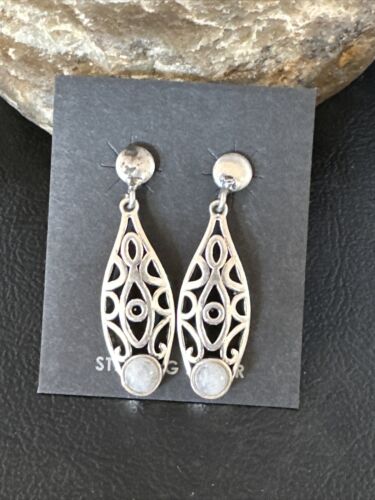 Navajo Pink Mother of Pearl Dangle Inlay Earrings | Sterling Silver | Authentic Native American Handmade | 15301