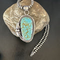 Navajo Blue Turquoise #8 Pendant Necklace | Sterling Silver Pearls | Authentic Native American Handmade | 15905