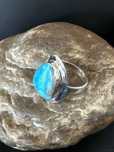 Sterling Silver Blue Kingman Turquoise Ring | Sz 10 | Authentic Native American Handmade | 17601
