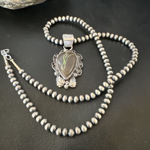 Navajo Green Boulder Turquoise Pendant Necklace | Sterling Silver | Men's Women's | 16135