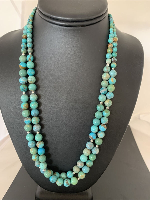 Navajo Blue Green Turquoise Heishi Bead Necklace Pendant | Sterling Silver | Authentic Native American Handmade | 02022