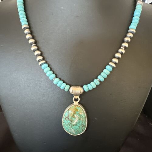 Navajo Blue Spiderweb Turquoise Pendant Necklace | Sterling Silver | Authentic Native American Handmade | 16936