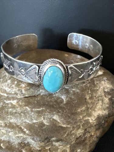 Blue Turquoise Navajo Sterling Silver Cuff Bracelet 15336