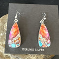 Navajo Red Spiny Oyster Turquoise Inlay Dangle Earrings | Sterling Silver | Authentic Native American Handmade | 15559