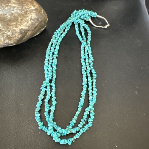 Navajo Blue Kingman Nugget Turquoise Necklace | Sterling Silver | 20" | Authentic Native American Handmade | 17463