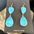 Navajo Blue Kingman Turquoise Dangle Earrings | Sterling Silver | Authentic Native American Handmade | 15122