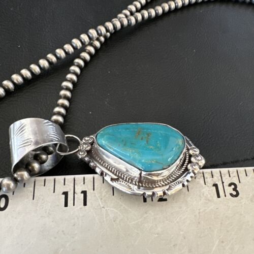 Navajo Pearls Kingman Turquoise Necklace | Sterling Silver | Authentic Native American Handmade | 17131