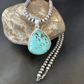 Men's Navajo Blue Spiderweb Turquoise Pendant Necklace | Sterling Silver | Authentic Native American Handmade | 16229