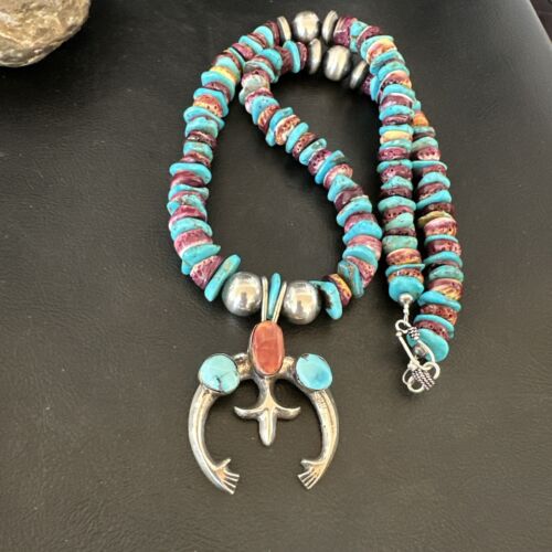 Navajo Men's Turquoise Purple Spiny Naja Pendant Necklace | Sterling Silver | 16967