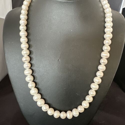 Handmade White Freshwater Pearl Bead Necklace | Sterling Silver | 21" | 17368