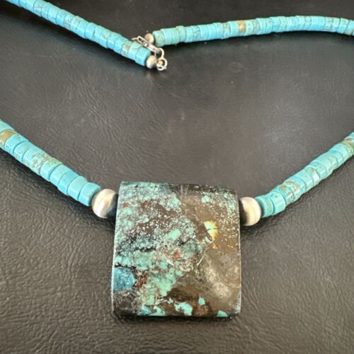 Navajo SpiderWeb Turquoise Heishi Pearls Necklace | Sterling Silver | 20" | Authentic Native American Handmade | 17097