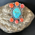 Navajo Turquoise & Spiny Oyster Cluster Ring | Authentic Native American Sterling Silver | Multi-Stone | Sz 8 | 16330
