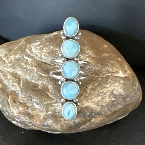 Navajo Blue Larimar Multi-Stone Cluster Ring | Authentic Native American Sterling Silver | Multi-Stone | Sz 7.5 | 17556