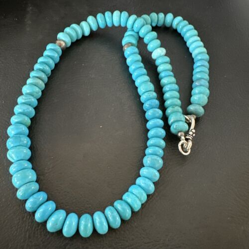Navajo Blue Turquoise Necklace | Sterling Silver Pearls | 19" | Authentic Native American Handmade | 16953