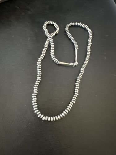 Navajo Pearl Sterling Silver Saucer Bead Necklace | Hand Strung 5mm | 20" | Authentic Native American | 60520