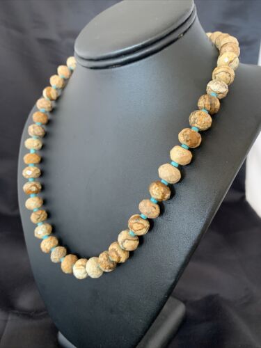 Navajo Sterling Silver Turquoise Picture Jasper Necklace Set | 19" | Authentic Native American Handmade | 1495