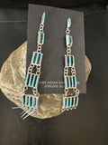 Zuni Kingman Turquoise Needle Point Dangle Earrings | Sterling Silver | 5 Tier | 14873