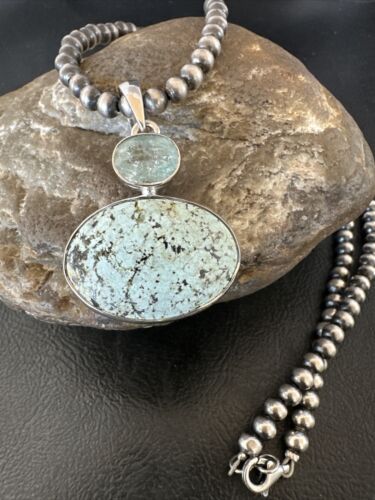 Navajo Dry Creek Turquoise Topaz Pendant Necklace | Sterling Silver | Authentic Native American Handmade | 16438