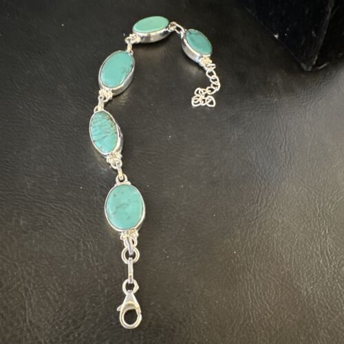 Navajo Blue Turquoise Link Bracelet | Sterling Silver | 8" | Authentic Native American Handmade | 15467