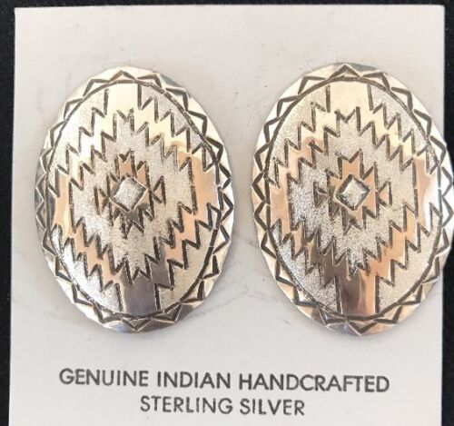 Native American Handmade Oval Earrings | Stamped Sterling Silver | 3743