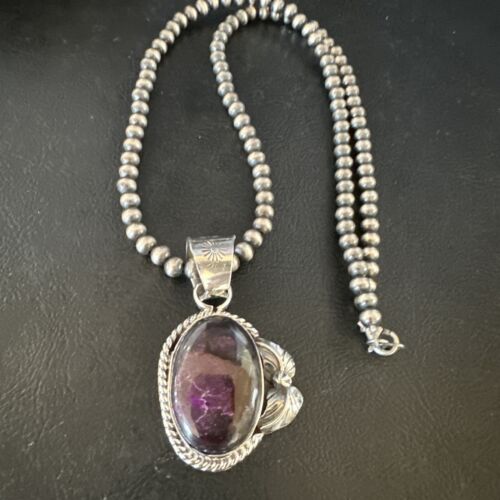 Navajo Pearls Purple Sugilite Pendant Necklace | Sterling Silver Beads | Authentic Native American Handmade | 15411