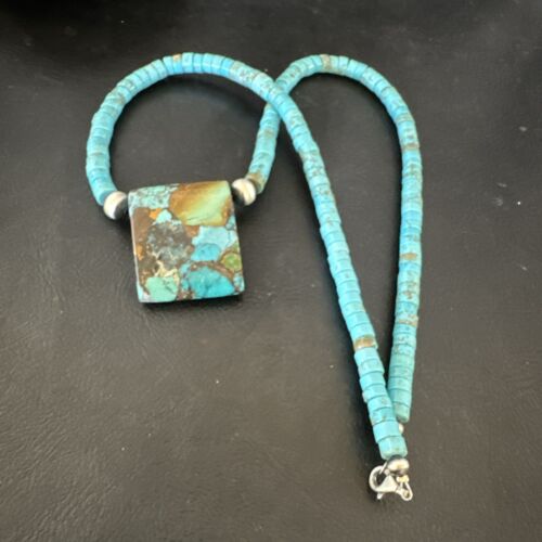 Navajo SpiderWeb Turquoise Heishi Pearls Necklace | Sterling Silver | 20" | Authentic Native American Handmade | 17096