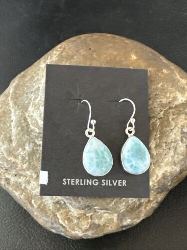 Navajo Blue Larimar Dangle Earrings | Sterling Silver | Authentic Native American Handmade | 17293