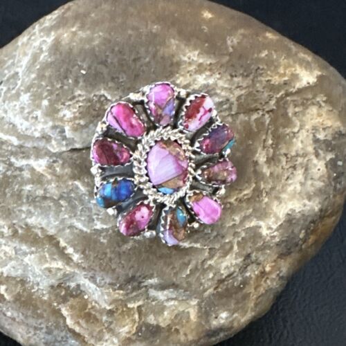 Navajo Purple Spiny Oyster Cluster Ring | Authentic Native American Sterling Silver | Multi-Stone | Sz 8 | 15053