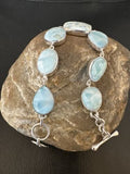 Navajo Blue Larimar Bracelet | Sterling Silver 7 Link | 8" | Authentic Native American Handmade | 16086