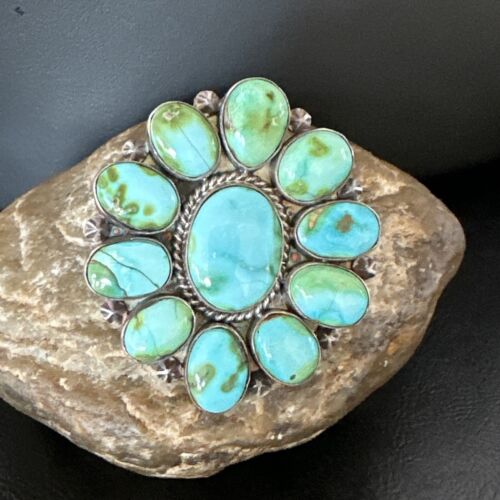 Navajo Green Sonoran Gold Turquoise Cluster Ring | Authentic Native American Sterling Silver | Multi- Stone| Sz 11 | 16033