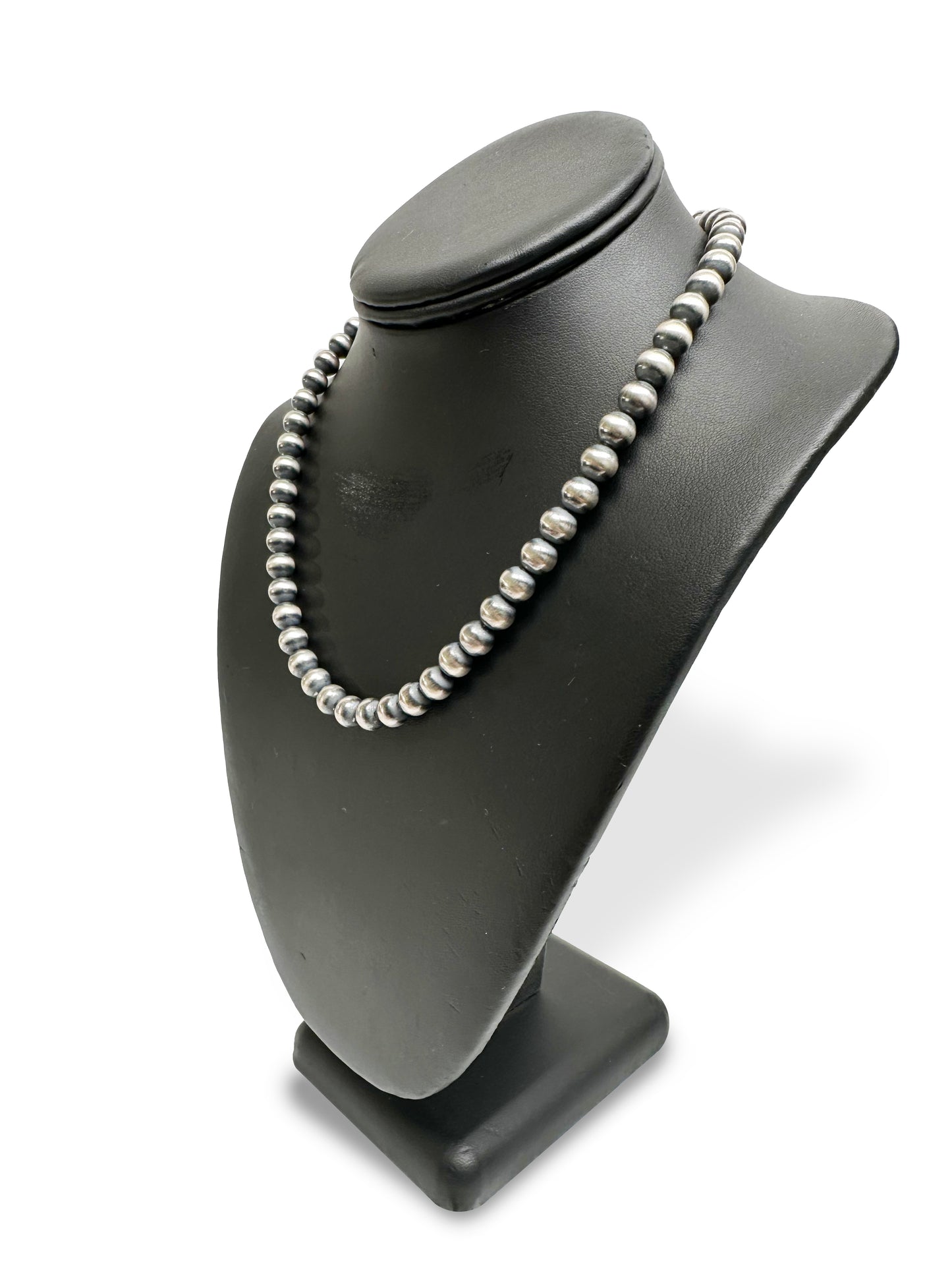 8mm Sterling Silver Navajo Pearls | Authentic Native American Handmade Necklace | Length 18"-26"