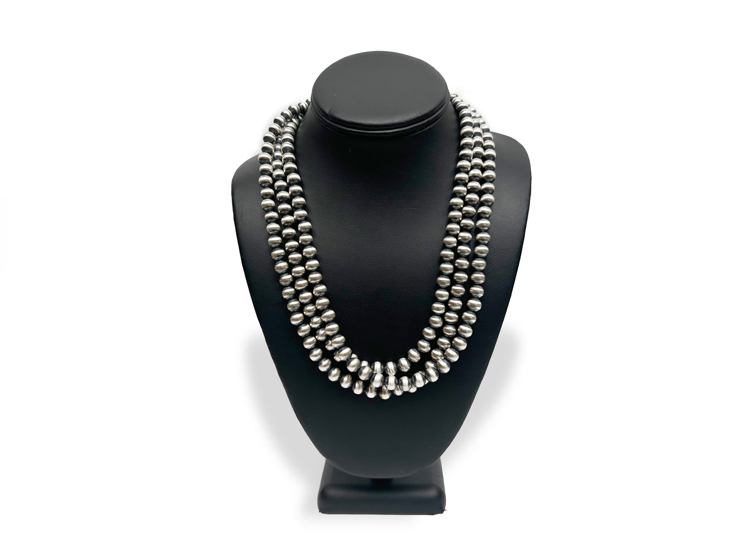 8mm Sterling Silver Navajo Pearls | Authentic Native American Handmade Necklace | Length 14"-96"