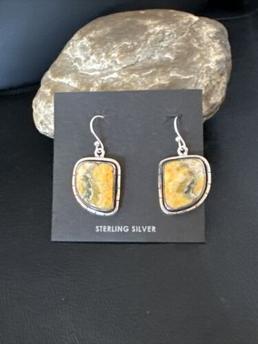 Navajo Bumblebee Jasper Earrings | Sterling Silver | Authentic Native American Handmade | 15834