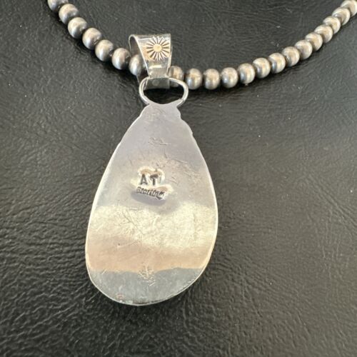 Navajo Pearls Kingman Turquoise Pendant Necklace | Sterling Silver | Authentic Native American Handmade | 17129