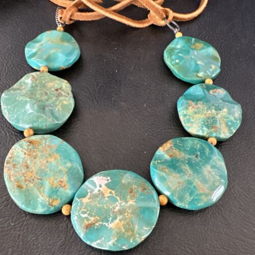 Navajo Green Turquoise Sterling Silver Necklace Leather Cords Bracelet 17548