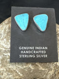 Navajo Blue Kingman Turquoise Post Stud Earrings | Sterling Silver | Authentic Native American Handmade | 17471