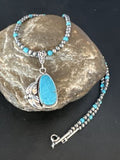 Navajo Pearls Kingman Turquoise Pendant Necklace | Sterling Silver | Authentic Native American Handmade | 14889