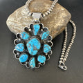 Navajo Blue Kingman Turquoise Cluster Pendant | Sterling Silver | 3" | Authentic Native American Handmade | 17417