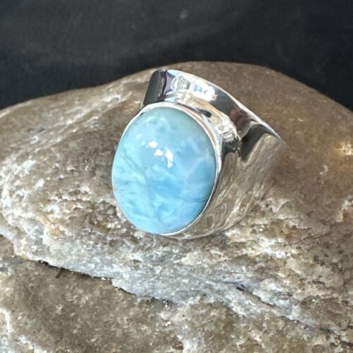 Navajo Blue Larimar Ring | Sterling Silver | Sz 7 | Authentic Native American Handmade | 17665
