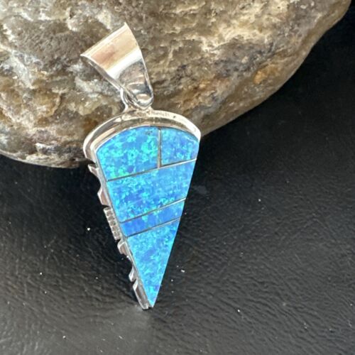 Arrowhead Blue Opal Inlay Pendant | Navajo Sterling Silver | Authentic Native American Jewelry | 15674