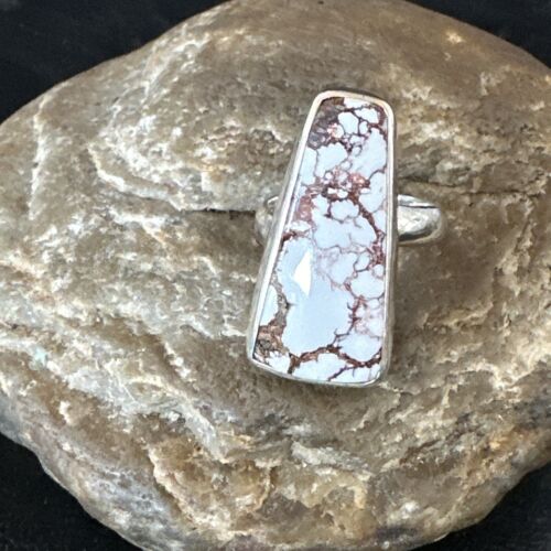 Men's and Women's Wild Horse Turquoise Navajo Ring | Sterling Silver | Sz 8 | Authentic Native American Handmade | 17351