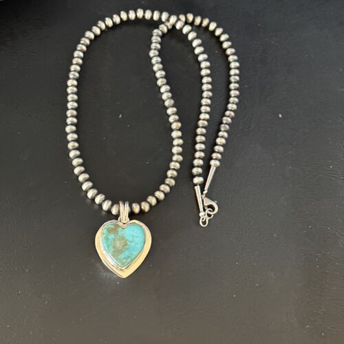 Navajo Heart Blue #8 Turquoise Pendant Necklace | Sterling Silver | Authentic Native American Handmade | 14976