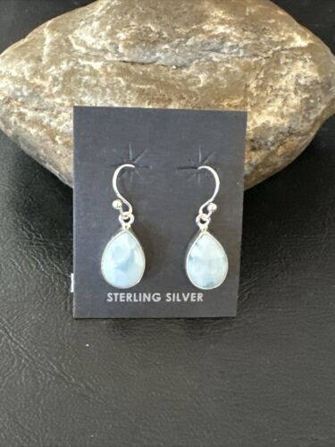 Navajo Blue Larimar Dangle Earrings | Sterling Silver | Authentic Native American Handmade | 17294