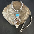 Navajo Wild Horse | Blue Kingman Turquoise Necklace | Sterling Silver | Authentic Native American Handmade | 17310