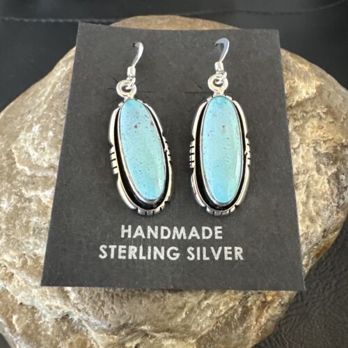 Women's Blue Dry Creek Turquoise Dangle Earrings | Navajo Sterling Silver | Authentic Native American Handmade | 16509
