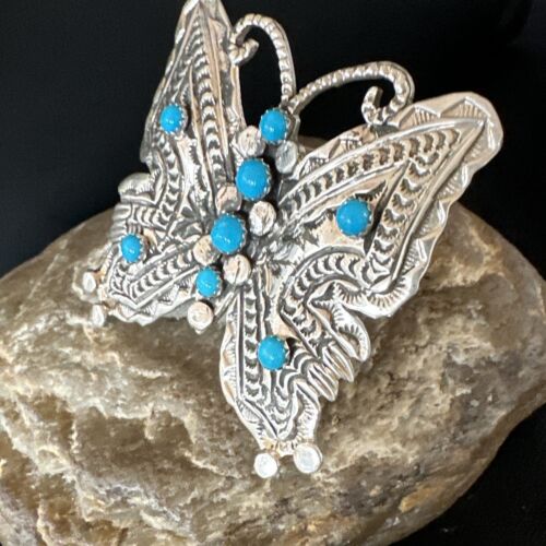 Navajo Turquoise Butterfly Ring | Authentic Native American Sterling Silver | Multi-Stone | Adjustable Women's Sz 8 | 16169
